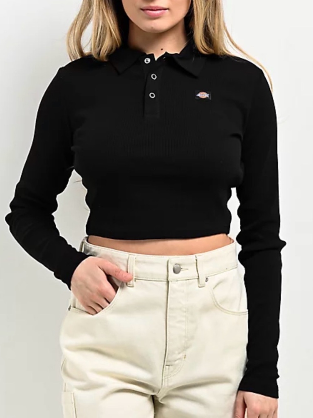 Dickies Cropped Ribbed Long Sleeve Top